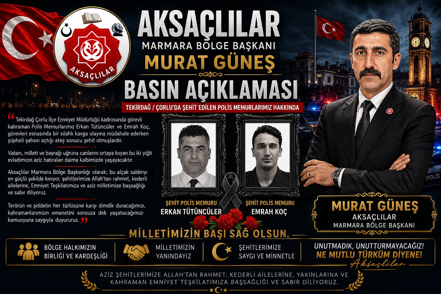 Tekirdağ’ın Çorlu ilçesinde meydana gelen elim olayda şehit düşen kahraman